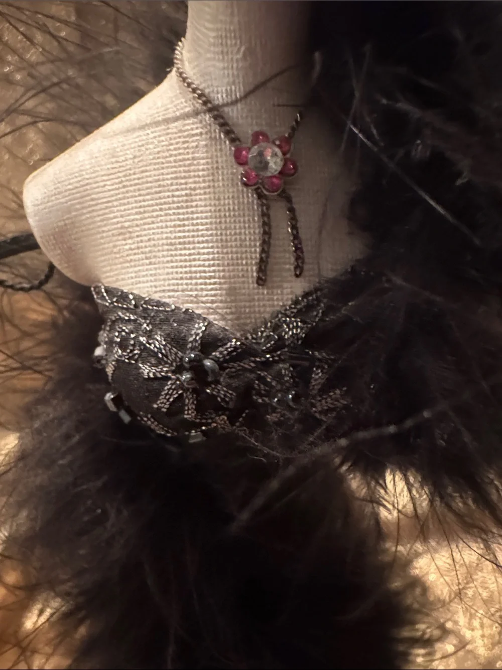 Elegant Black Feathered Dress Jewelry Stand